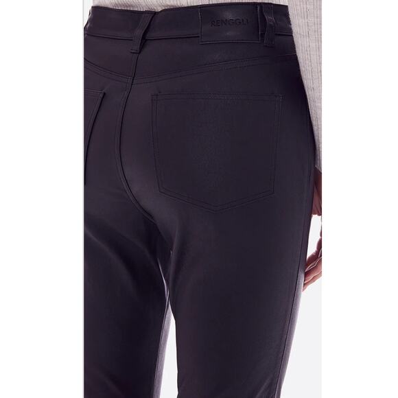 RENGGLI Straight Leg Leather Pants in Dark Brown 28 - Picture 3 of 4